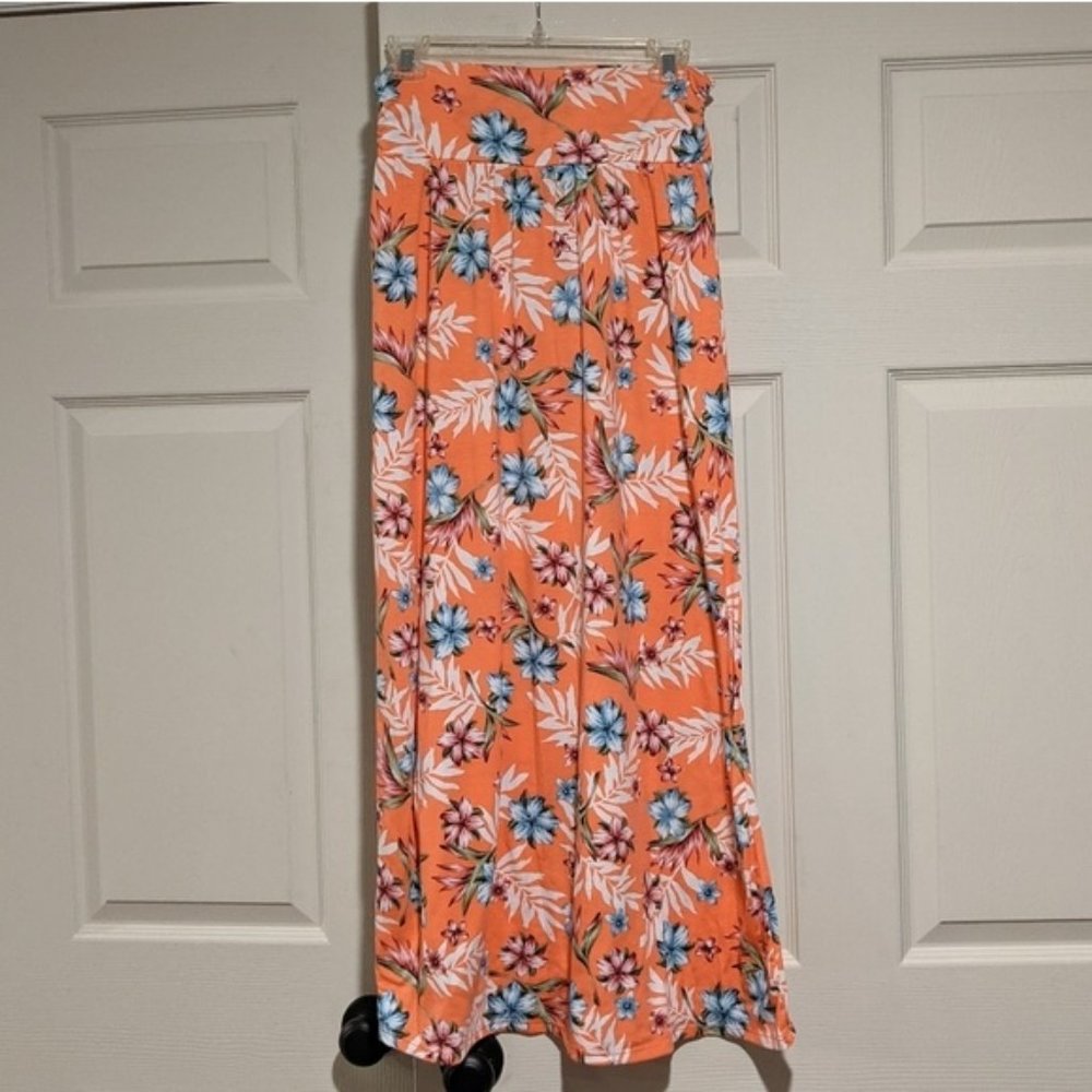 Joe Benbasset Orange Tropical Flower Maxi Skirt
